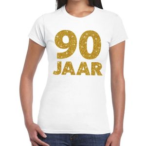 90 jaar goud glitter verjaardag t-shirt wit dames - verjaardag shirts