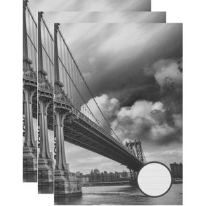 3x Luxe schrift A5 formaat harde kaft grijs met brug en wolken