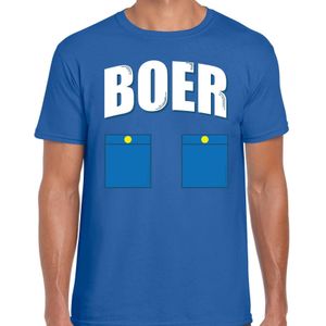 Boer met zakken icoon verkleed t-shirt blauw voor heren - Boeren carnaval / feest shirt kleding / kostuum