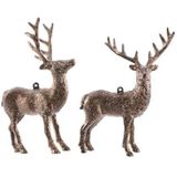4x Kersthangers figuurtjes hertje met glitters koperbruin 14 cm - Herten dieren thema kerstboomhangers