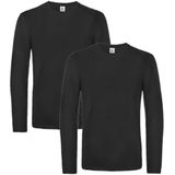 2x stuks basic longsleeve t-shirt - maat: S - zwart - heren - katoen - 145 grams - basic zwarte lange mouwen shirts / kleding