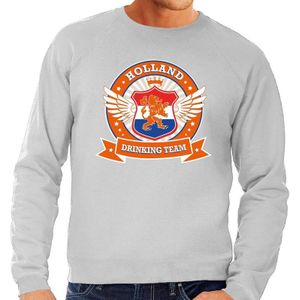 Grijze Holland drinking team sweater / sweater oranje accenten heren -  Nederland supporter kleding
