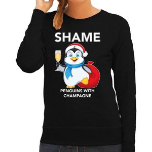 Pinguin Kerstsweater / kersttrui Shame penguins with champagne zwart voor dames - Kerstkleding / Christmas outfit