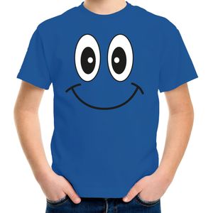 Bellatio Decorations Verkleed t-shirt voor kinderen/jongens - smiley - blauw - feestkleding