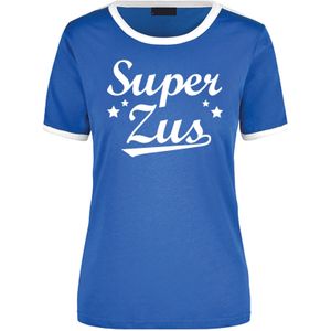 Super zus blauw/wit ringer t-shirt - dames - Verjaardag cadeau shirt