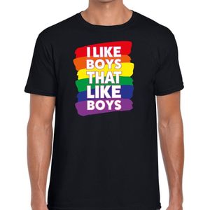 I like boys that like boys gay pride t-shirt -  zwart shirt regenboogvoor heren - gaypride kleding
