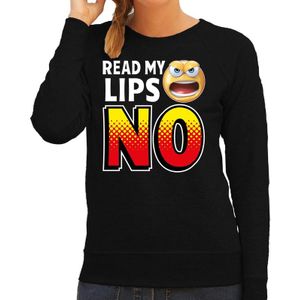 Funny emoticon sweater Read my lips NO zwart voor dames - Fun / cadeau trui