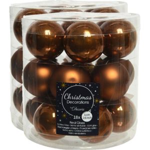 54x stuks kleine kerstballen kaneel bruin van glas 4 cm - mat/glans - Kerstboomversiering