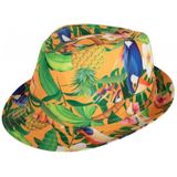 Hawaii thema party verkleedset - Hoedje Tropical print - bloemenkrans neon groen- Tropical toppers - voor volwassenen