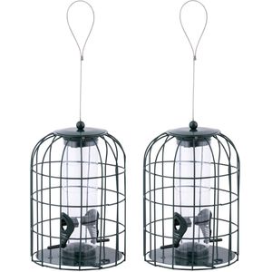 2x Stuks metalen vogel voedersilos/voederkooien 26 cm  -  Mussen/Mezen kleine vogeltjes - Winter voeder huisjes