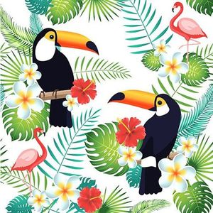 20x Hawaii/jungle thema servetten 40 x 40 cm - Flaming/toekan print - Tropisch kinderfeestje versieringen/decoraties