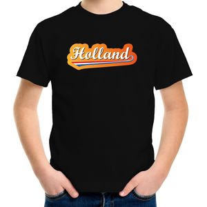 Zwart fan t-shirt voor kinderen - Holland met Nederlandse wimpel - Nederland supporter - EK/ WK shirt / outfit