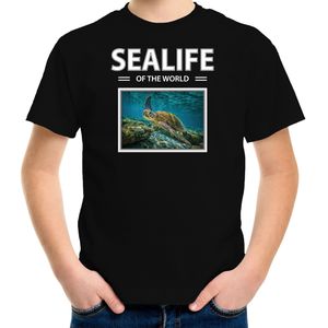 Dieren foto t-shirt Zeeschildpad - zwart - kinderen - sealife of the world - cadeau shirt Schildpadden liefhebber - kinderkleding / kleding