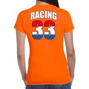 Oranje t-shirt Racing 33 supporter / race fan voor dames - race fan / race supporter / coureur supporter