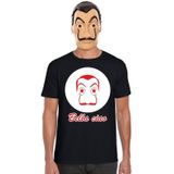 Zwart Salvador Dali t-shirt maat L - met La Casa de Papel masker voor heren - kostuum