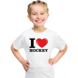 Wit I love hockey t-shirt kinderen