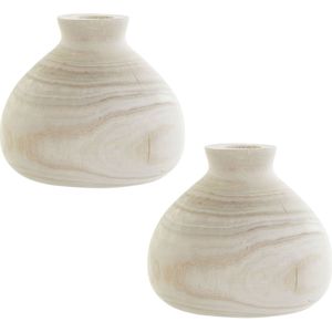 2x stuks houten vazen bruin 18x16 cm rond - Bolvormige decoratie vaas van paulownia hout 10 liter - woondecoratie/woonaccessoires