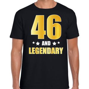 46 and legendary verjaardag cadeau t-shirt / shirt - zwart - gouden en witte letters - voor heren - 46 jaar  / outfit