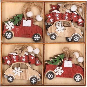 Kersthanger set van 24x houten auto hangers 6 x 5 cm - houten kerstboomversiering ornamenten