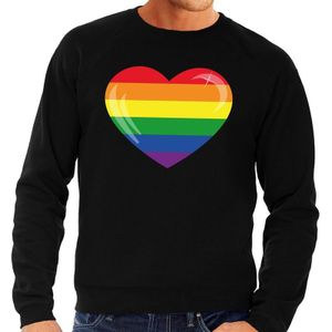 Gay pride regenboog hart sweater zwart -  homo sweater voor heren - gay pride