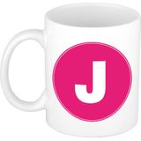 Mok / beker met de letter J roze bedrukking voor het maken van een naam / woord - koffiebeker / koffiemok - namen beker