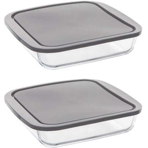 5Five Ovenschaal van borosilicaat glas met deksel - 2x - vierkant - 1.8 Liter - 22 x 22 x 5 cm