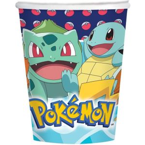 16x Pokemon themafeest drinkbekertjes - Wegwerp drinkbekers van karton - Kinderfeestje tafeldecoratie