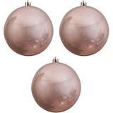 3x Grote lichtroze kunststof kerstballen van 14 cm - glans - lichtroze kerstboom versiering