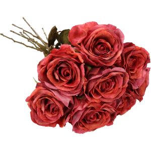 Top Art Kunstbloemen boeket roos Calista - 8x - rood - 66 cm - kunststof steel - decoratie bloemen