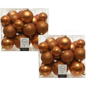 52x stuks kunststof kerstballen cognac bruin (amber) 6-8-10 cm - Onbreekbare plastic kerstballen