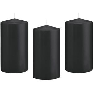 8x Zwarte cilinderkaars/stompkaars 8 x 15 cm 69 branduren - Geurloze kaarsen - Woondecoraties