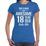 Awesome 18 year - geweldige 18 jaar cadeau t-shirt blauw dames -  Verjaardag cadeau