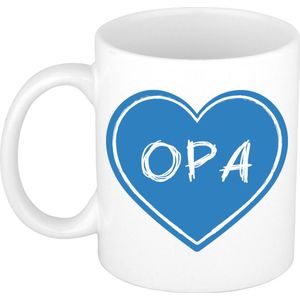 Bellatio Decorations Cadeau koffiemok voor opa - blauw hartje - 300 ml - keramiek - verjaardag - opa/oma dag