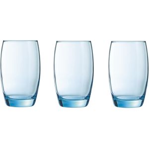 6x Stuks waterglazen/drinkglazen transparant blauw 350 ml - Glazen - Drinkglas/waterglas/sapglas