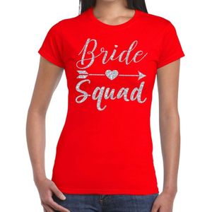 Bride Squad Cupido zilver glitter tekst t-shirt rood dames - dames shirt Bride Squad- Vrijgezellenfeest kleding