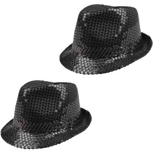 Boland Trilby hoeden met pailletten - 2x stuks - zwart - glitter