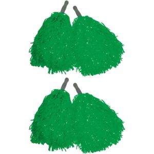 Cheerballs/pompoms - 6x - groen - met franjes en stick handgreep - 25 cm - voor kinderen