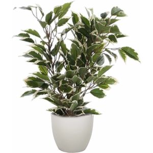 Groen/witte ficus kunstplant 40 cm met plantenpot taupe D13.5 en H12.5 cm
