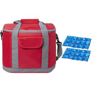 Grote koeltas draagtas/schoudertas rood met 2 stuks flexibele koelelementen 22 liter