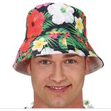 Carnaval verkleed set - Tropische Hawaii party - bucket hoed met bloemenslinger groen/wit - volwassenen