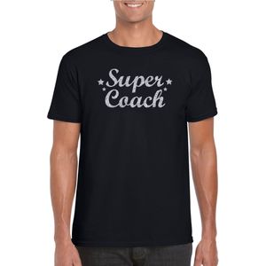 Super Coach cadeau t-shirt met zilveren glitters met zwart voor heren -  Bedankt cadeau voor een coach