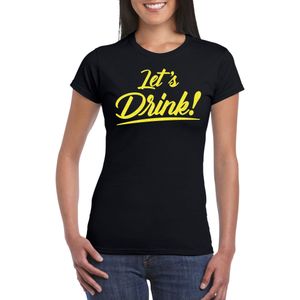 Bellatio Decorations Verkleed T-shirt voor dames - lets drink - zwart - geel glitters - glamour