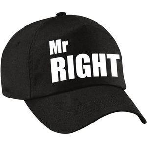 Mr Right pet / cap zwart met witte letters voor heren - verkleedpet / feestpet - vrijgezellenfeest