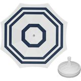 Parasol - Wit/blauw - D140 cm - incl. draagtas - parasolvoet - 42 cm
