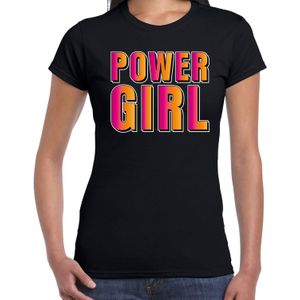 Powergirl t-shirt zwart met roze / oranje letters voor dames - Fun tekst / kado t-shirts