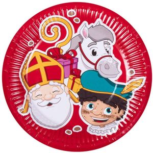 Sinterklaas kartonnen bordjes rood 10x stuks 18 cm - Sinterklaas wegwerp bordjes