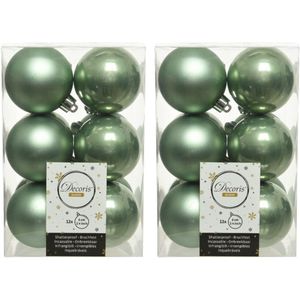 72x Salie groene kunststof kerstballen 6 cm - Mat/glans - Onbreekbare plastic kerstballen - Kerstboomversiering salie groen