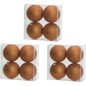 16x stuks kunststof glitter kerstballen oranje 10 cm - Onbreekbare kerstballen - kerstversiering