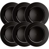 Set van 6x stuks diner onderborden zwart rond kunststof 33 cm - Onderborden voor dinerborden