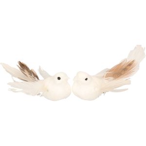 2x Kerstboomversiering glitter witte vogeltjes op clip 11 cm - Kerstboom decoratie vogeltjes
